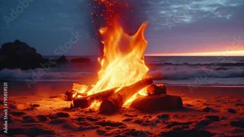 bonfire in the middle of a beautiful beach photo