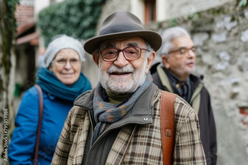 Portrait of an old man with his friends in the background.