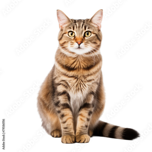 beautiful golden brown tabby house cat isolated on white background