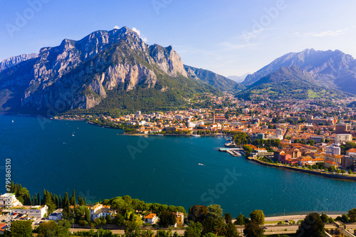 Day aerial view of Lecco and Como lake in Italy