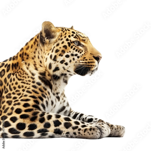 big cat lying in profile isolated on white background