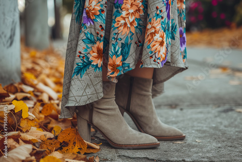 Autumn Fashion Flair with Floral Maxi Skirt and Ankle Boots