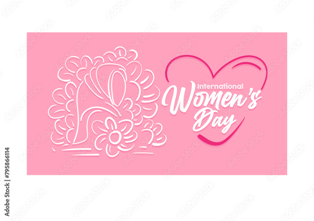 International Women's Day 8 march with frame of flower and leaves , doodle art style. International Women's Day 8 march with frame of flower and leaves , doodle art style.