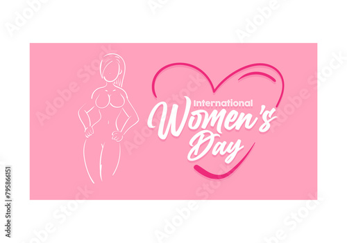 International Women's Day 8 march with frame of flower and leaves , doodle art style.