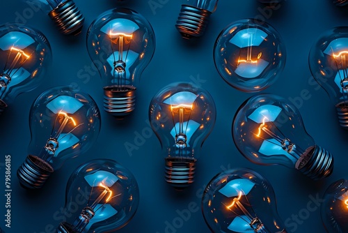 Idea Incandescence: A Glowing Bulb Amidst Monochromatic Blues