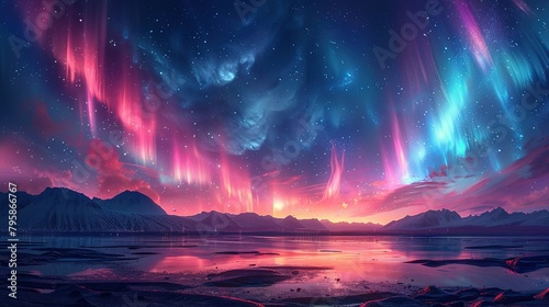 Background illustration of a night sky with a fantastic aurora --ar 16 9 --stylize 750 Job ID  67e6cf98-78af-4700-96cd-166e7eb0b879