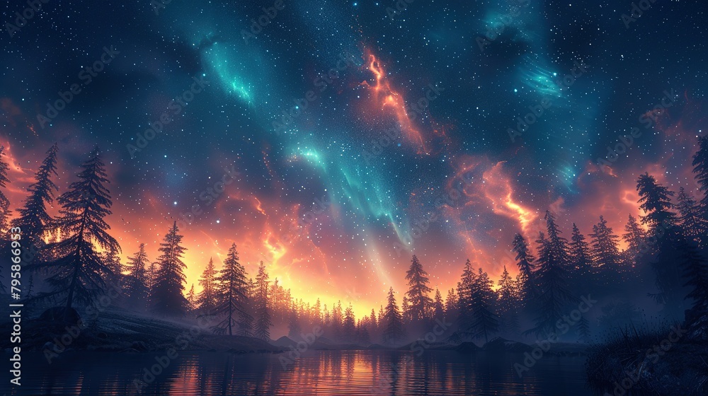 Background illustration of a night sky with a fantastic aurora --ar 16:9 --stylize 750 Job ID: 283b7e61-c519-4472-b868-15e4250edaa1