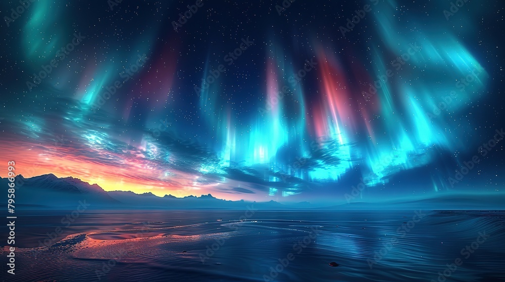 Background illustration of a night sky with a fantastic aurora --ar 16:9 --stylize 750 Job ID: 332c019f-ded2-4440-ae91-22ab1ba8e6d7
