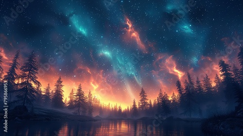 Background illustration of a night sky with a fantastic aurora --ar 16:9 --stylize 750 Job ID: 283b7e61-c519-4472-b868-15e4250edaa1