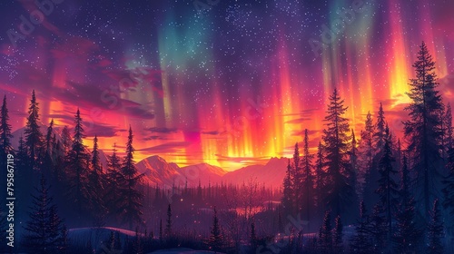 Background illustration of a night sky with a fantastic aurora --ar 16 9 --stylize 750 Job ID  501acffa-1deb-4e40-997f-bf45a80d9e1f
