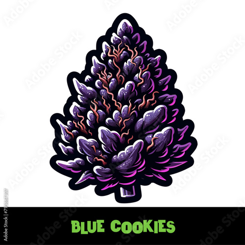 Vector Illustrated Blue Cookies Cannabis Bud Strain Cartoon (ID: 795867307)