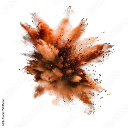 brown color powder explosion cloud on white background
