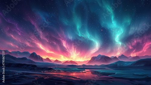 Background illustration of a night sky with a fantastic aurora --ar 16:9 --stylize 750 Job ID: e8e25ea5-27a4-46f7-9857-865efd113fa7