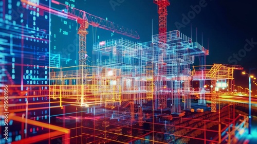 A 3D digital twin of a construction site showing real-time data integration and analytics