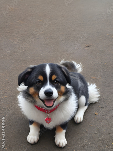 Puppy with open mouth and big eyes with funny face. 