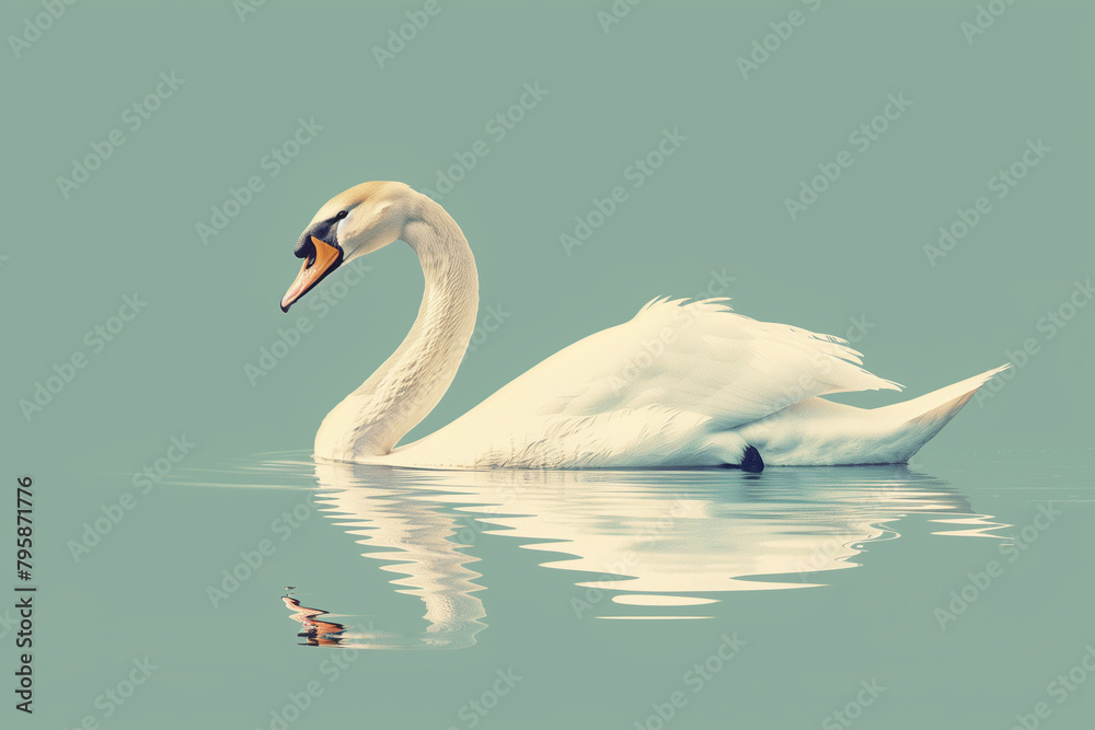 Fototapeta premium a swan is swimming minimalistic