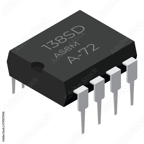 Microchip computer electronic component. Microchip icon. Isometric microchip. Computer processor technology. Micro processor. Vector illustration