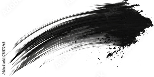 Broad black brush stroke on transparent background