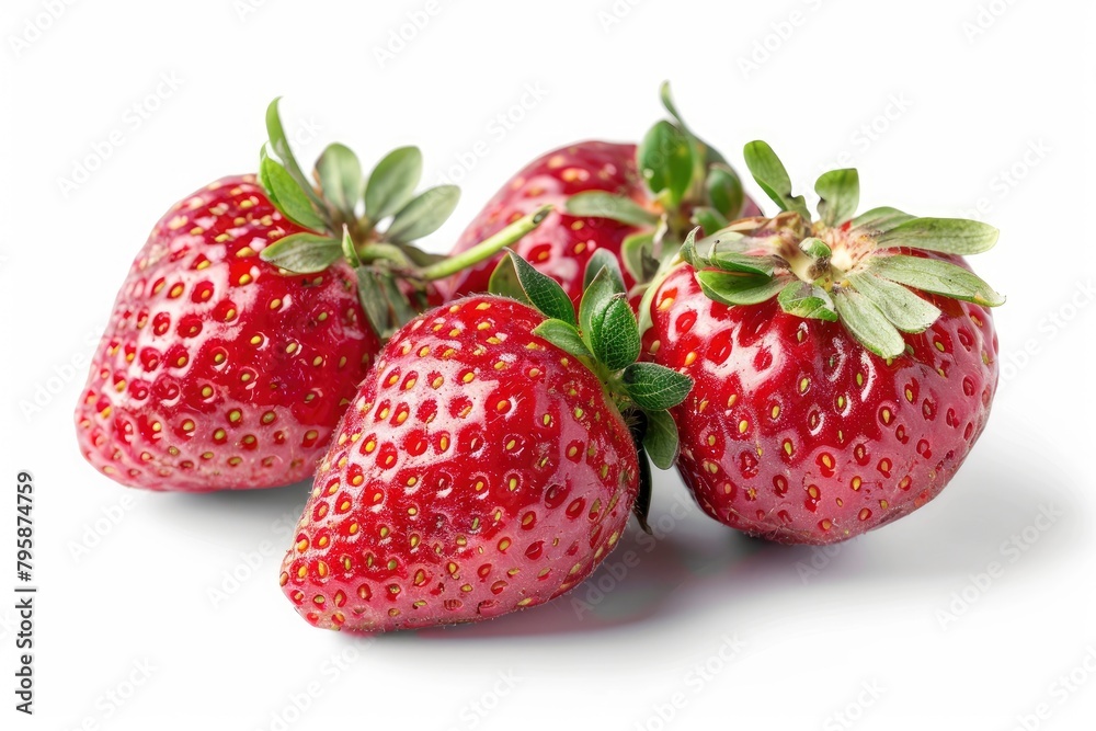 strawberries isolated on white background, clipping path, full depth of field - generative ai strawberries isolated on white background, clipping path, full depth of field - generative ai