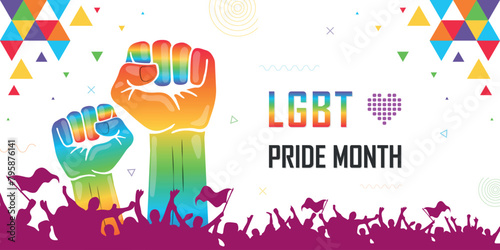 LGBT pride month, support people to gain equal rights, lgbtq campaign banner, human unity of different races, Stop racism and discrimination, lesbian, gay, bisexual, and transgender 