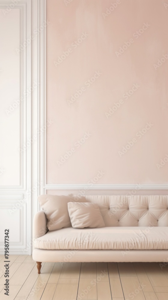 Fototapeta premium Aesthetic sofa in living room wallpaper architecture furniture pillow.