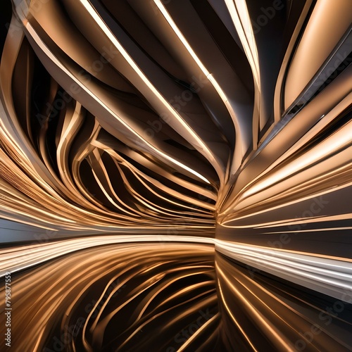 Sleek, metallic structures bending and flexing in a rhythmic dance of motion and light, reflecting their surroundings3