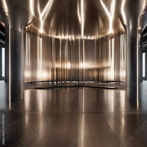 Sleek, metallic structures bending and flexing in a rhythmic dance of motion and light, reflecting their surroundings1