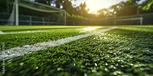 The Beautiful Game: A Pristine Soccer Field Adorned with Fresh Green Grass and Immaculate White Markings.