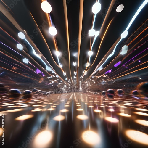 Spheres of light moving and interacting in a choreographed dance of motion and light, creating a mesmerizing visual effect4