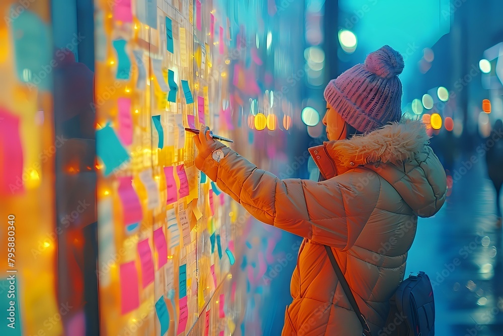 Obraz premium Harmonious planning and organization with pastel-colored sticky notes