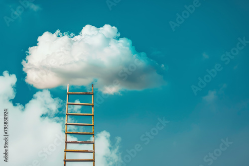 A ladder reaching up to a cloud, symbolizing cloud computing advancement