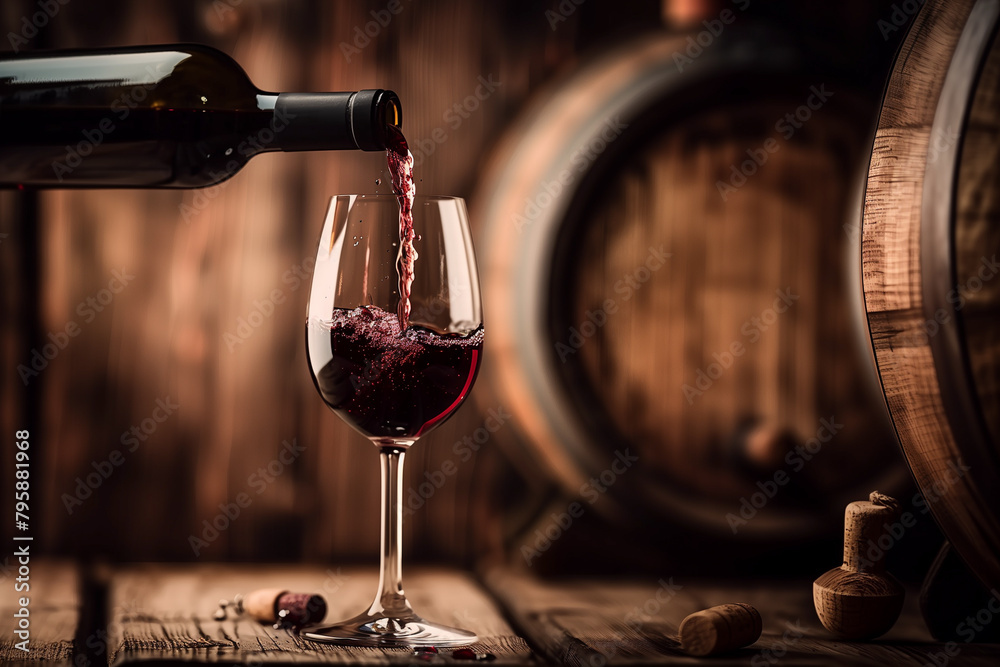 Pouring Rich Red Wine into Elegant Glass - Sommelier's Choice, Vintage Aroma