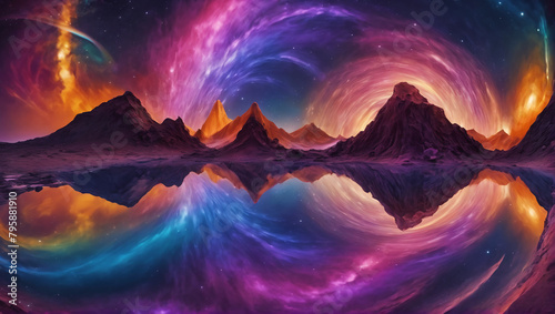 Images of vibrant rainbows melting into pools of liquid color  featuring a cosmic color palette including celestial blue  cosmic purple  stardust pink  and nebula orange ULTRA HD 8K