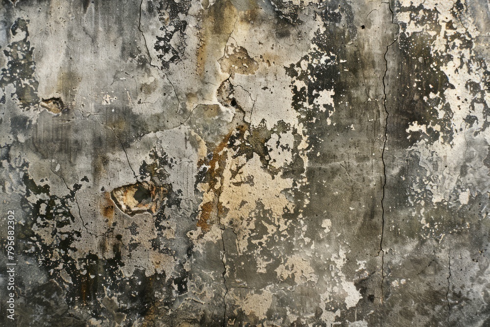 Fototapeta premium Fractured Elegance: A Wall Adorned with Cracks and Holes, Holding Beauty Amidst Imperfection.