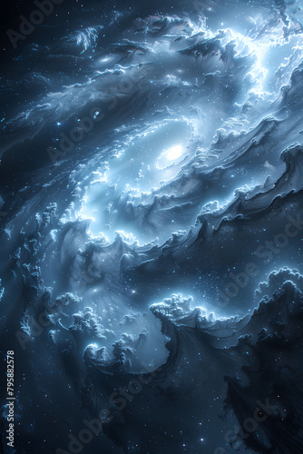 Celestial Swirls - A Cosmic Nebula Painting in Cool Tones © Bogdan