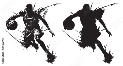 silhouette of a basketball player star dribbles with skill streetball