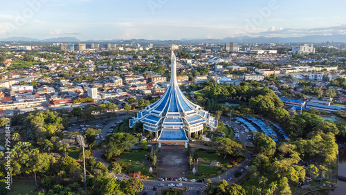 The iconic MBKS building and its surrounding lake, scenery, and gardens Kuching, Sarawak.