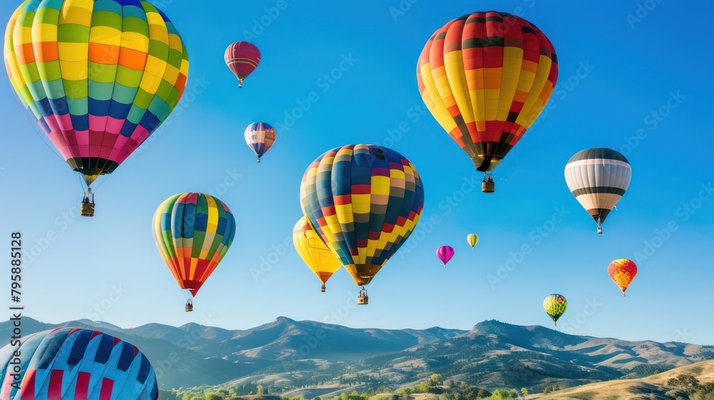 Obraz premium Colorful hot air balloons on a beautiful mountain background