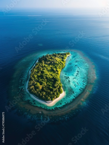 Maldives Gaafu Alif Atoll Indian ocean Aerial view of uninhabited island in Gaafu Alif Atoll - generative ai