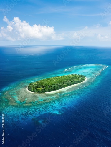 Maldives,Gaafu Alif Atoll,Indian ocean,Aerial view of uninhabited island in Gaafu Alif Atoll - generative ai © Nia™