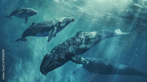 underwater view with large whales AI generated photo