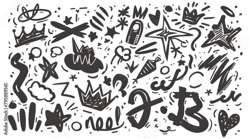 Lively Abstract Doodle Elements in Monochrome Sketch Style