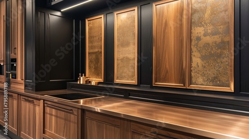 Sleek row of modern and vintage luxury wood cabinet doors showcased in market settings