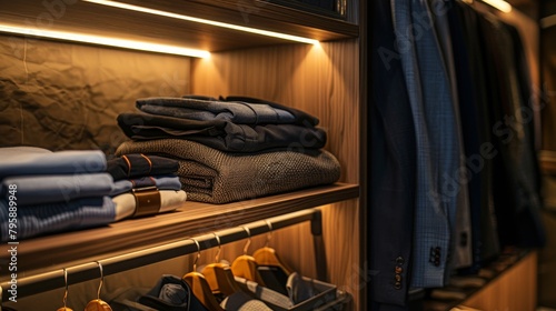 Sophisticated clothes storage in a high-end cabinet, highlighting sleek design and functionality photo