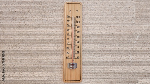 the thermometer on the wall, measure temperature, climate, weather report, forecast, global warming, conditions,  copy space, background photo