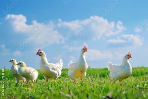 A group of chickens are walking in a field © top images
