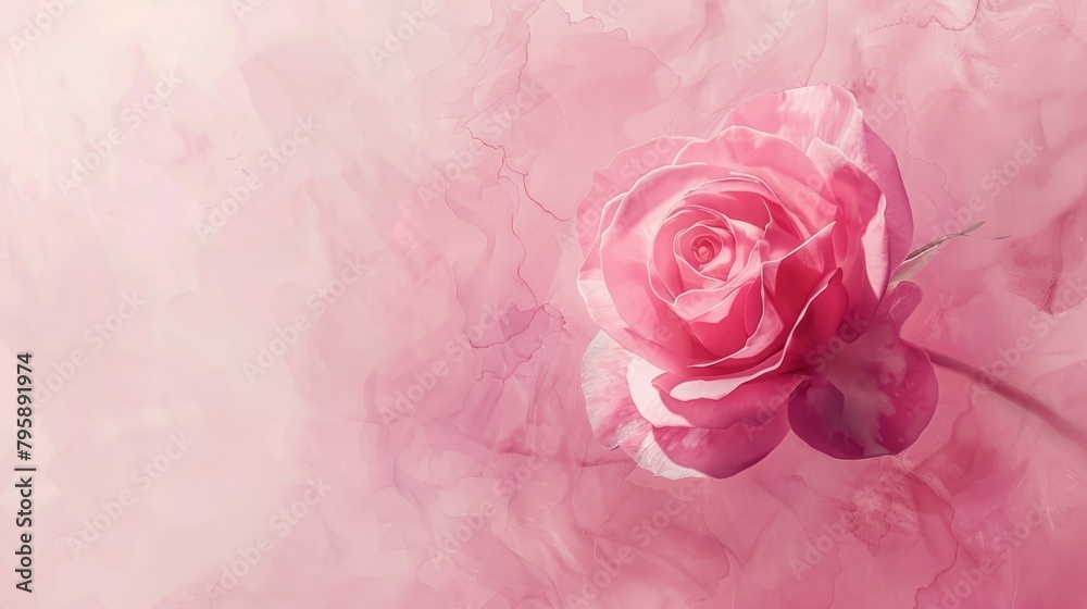 Abstract artwork of a single pink rose, diffused in a minimalistic style with smooth gradient shades of pink and ample negative space Abstract artwork of a single pink rose, diffused in a minimalistic style with smooth gradient shades of pink and ample negative space