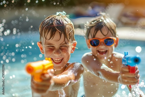 Group of happy children on summer vacation. Background with selective focus and copy space