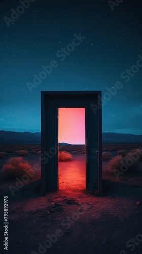 A open door pop up on desert with star at night architecture landscape outdoors