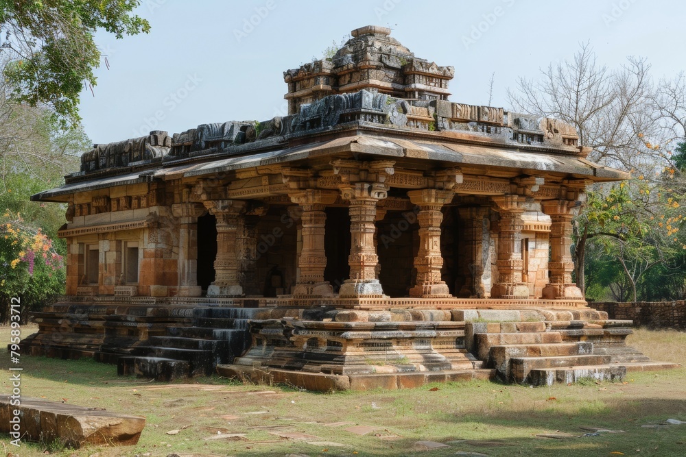 A large building with a lot of pillars and a roof